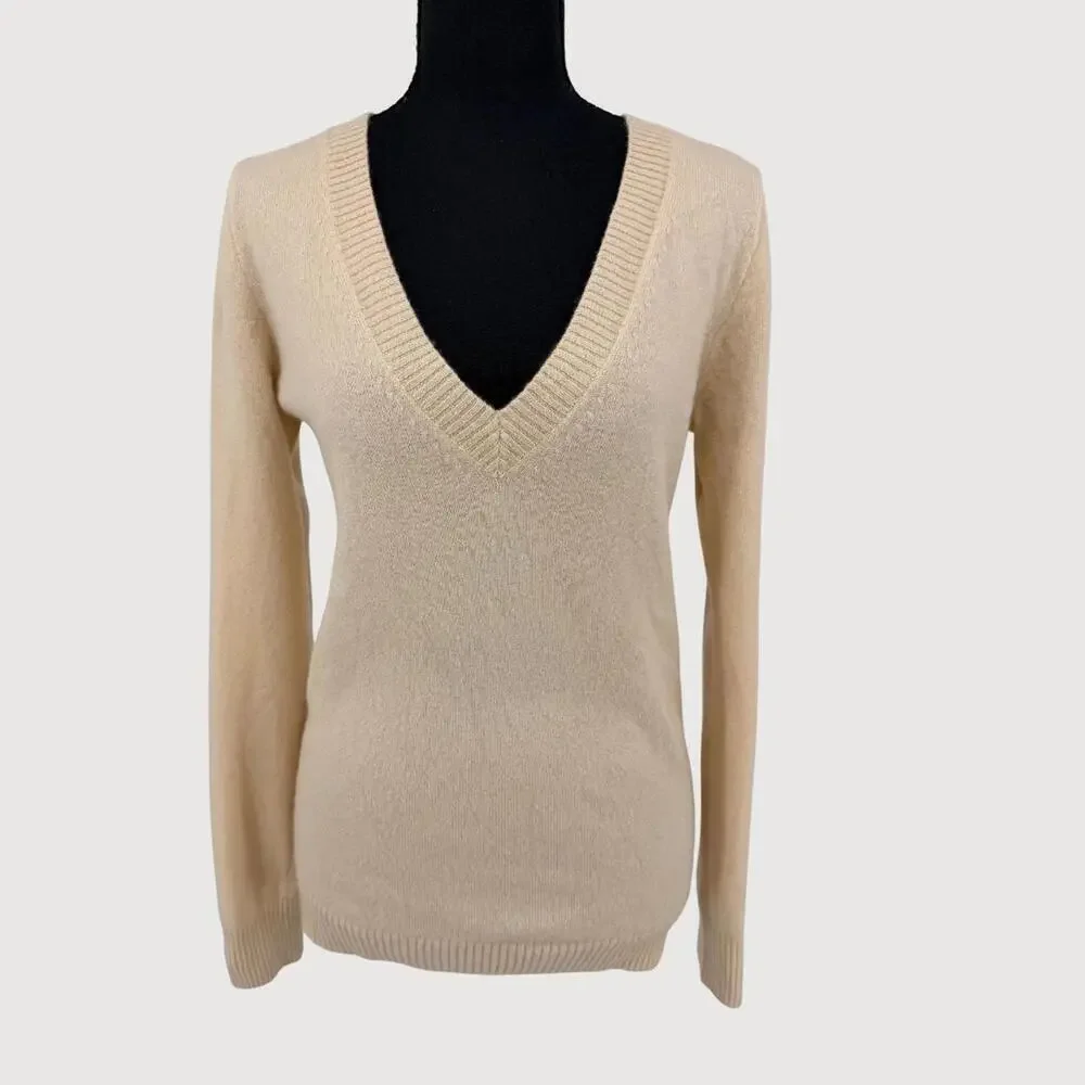 J.Crew Buonissima 100% Cashmere V-Neck Fitted Sweater Cream S